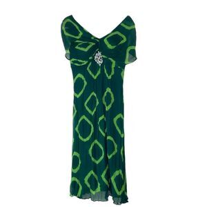 YusY 100% Silk Geometric Print Dress Rhinestone Small